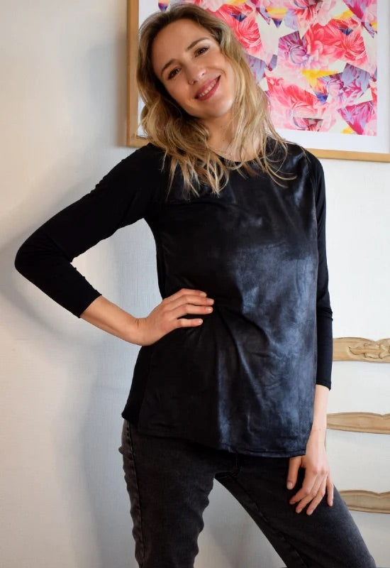 Polera Maternal Y Lactancia Maria Negro Foil talla S y M