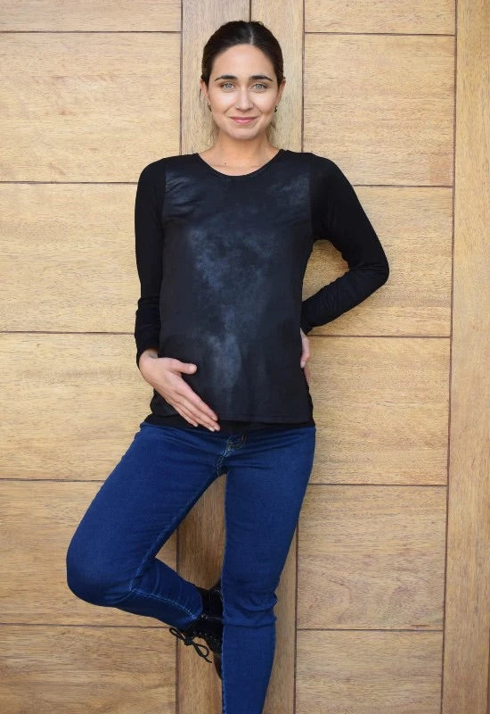 Polera Maternal Y Lactancia Maria Negro Foil talla S y M
