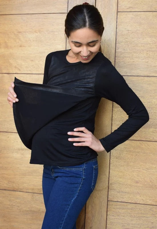 Polera Maternal Y Lactancia Maria Negro Foil talla S y M