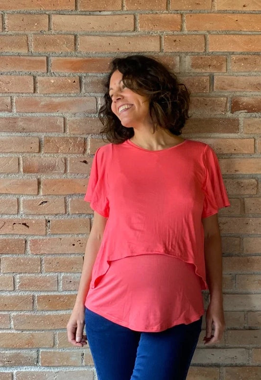 Polera Maternal Y Lactancia Pía Coral talla L