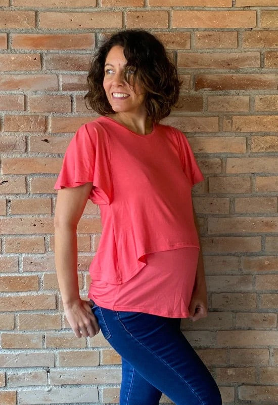 Polera Maternal Y Lactancia Pía Coral talla L
