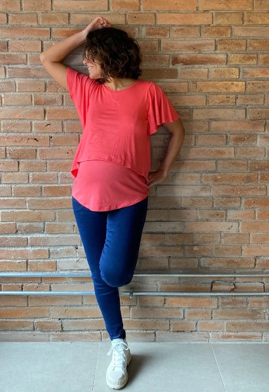 Polera Maternal Y Lactancia Pía Coral talla L