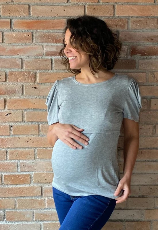 Polera Maternal Y Lactancia Florencia gris