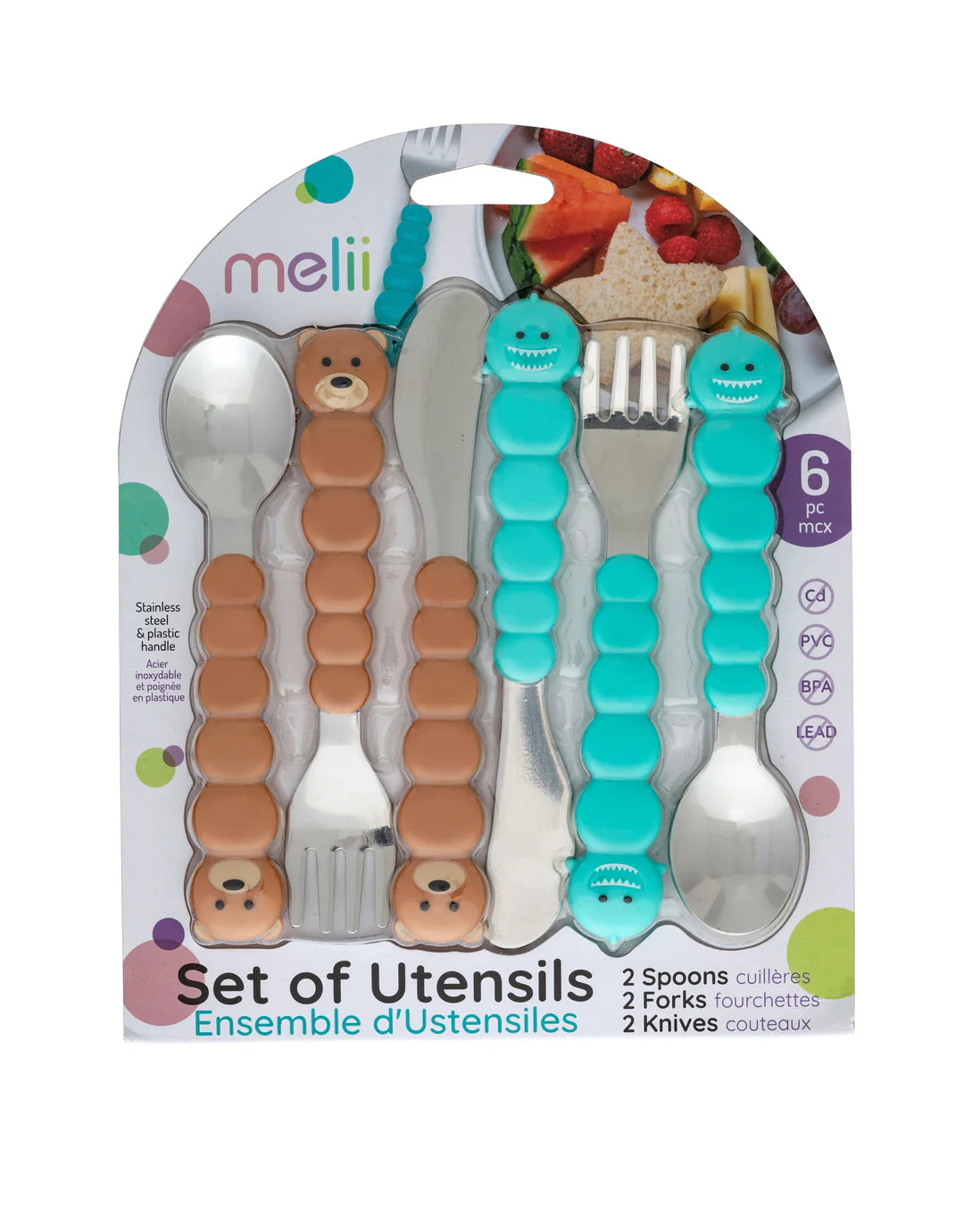 Set de 6 cubiertos diseño tiburón y oso - Melii