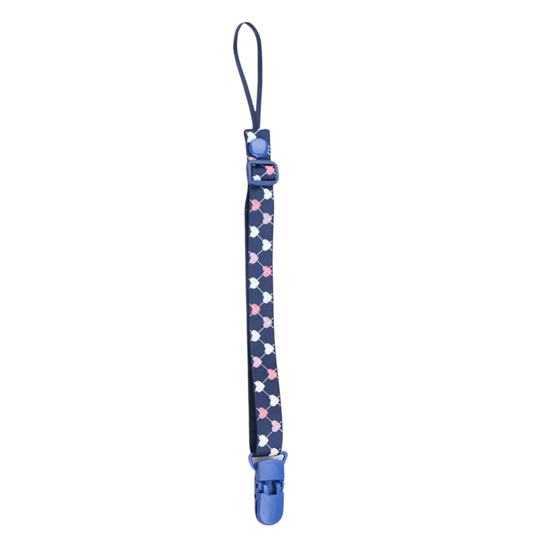 Portachupete ajustable Tela - Diseño corazones azul marino
