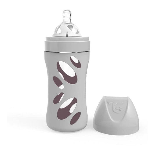Mamadera de vidrio Anti-Cólico Twistshake color gris - 260 ml