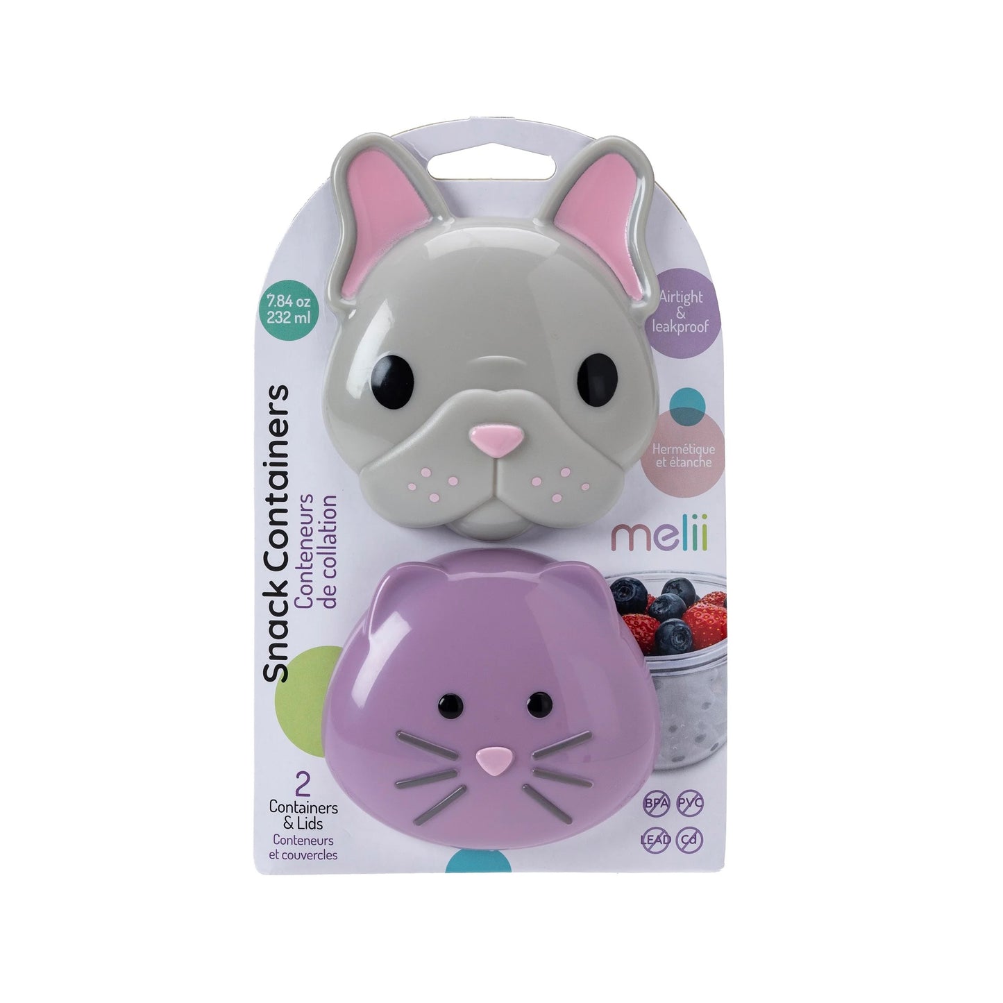 Pack 2 contenedores snack diseño Perro Gato - Melii