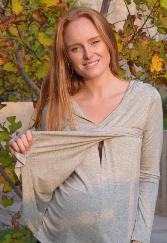 Polera Maternal y Lactancia Maria Capucha Gris Madremia