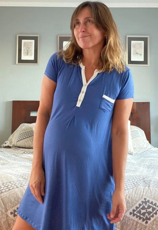 Camisa de Dormir Maternal y Lactancia Adriana Indigo