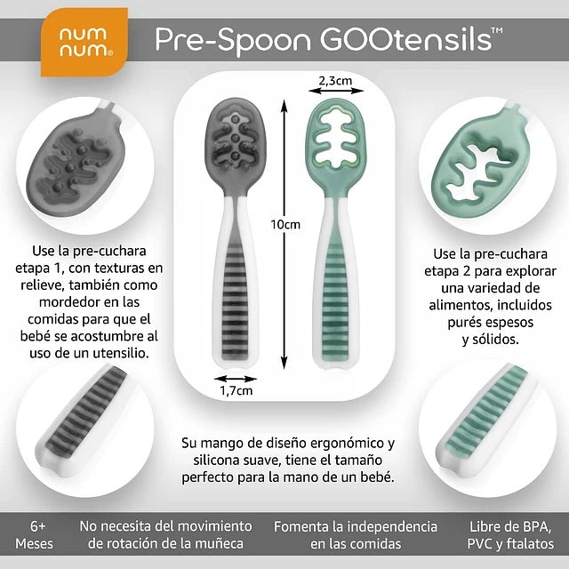 Cucharas de Aprendizaje Verde y Gris - Num Num