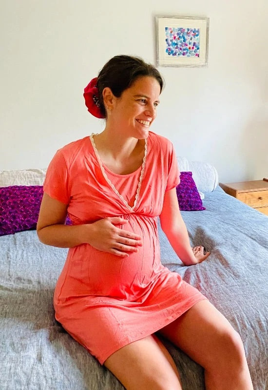 Camisa de Dormir Maternal y Lactancia Margarita Coral talla S