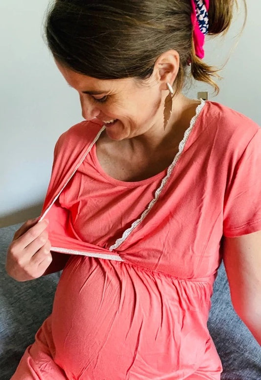 Camisa de Dormir Maternal y Lactancia Margarita Coral talla S