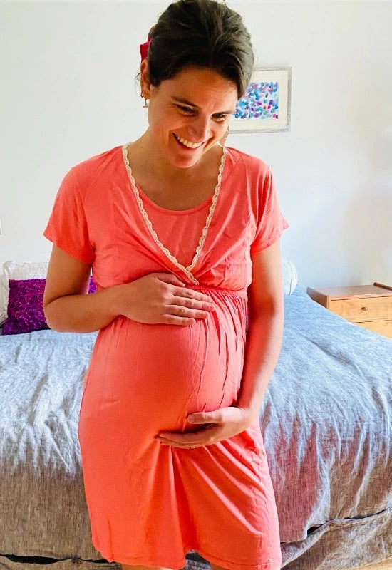 Camisa de Dormir Maternal y Lactancia Margarita Coral talla S