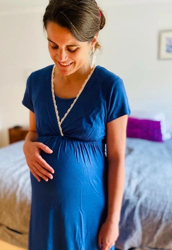 Camisa de Dormir Maternal y Lactancia Margarita Indigo talla S y L