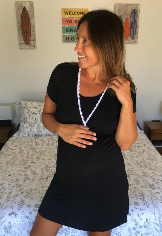 Camisa de Dormir Maternal y Lactancia Margarita Negro talla XL