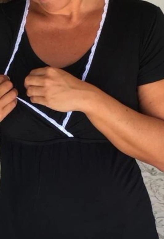 Camisa de Dormir Maternal y Lactancia Margarita Negro talla XL