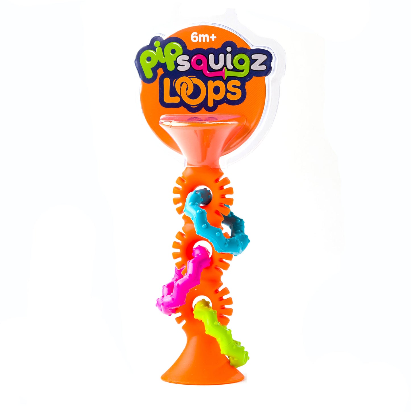 PipSquigz Loops, Mordedor y Sonajero sensorial Naranjo - Fat Brain Toys